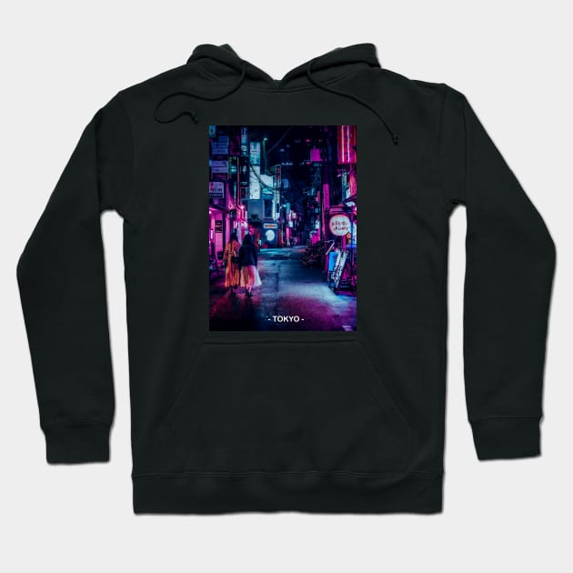 Tokyo Street Neon Synthwave Hoodie by JeffDesign